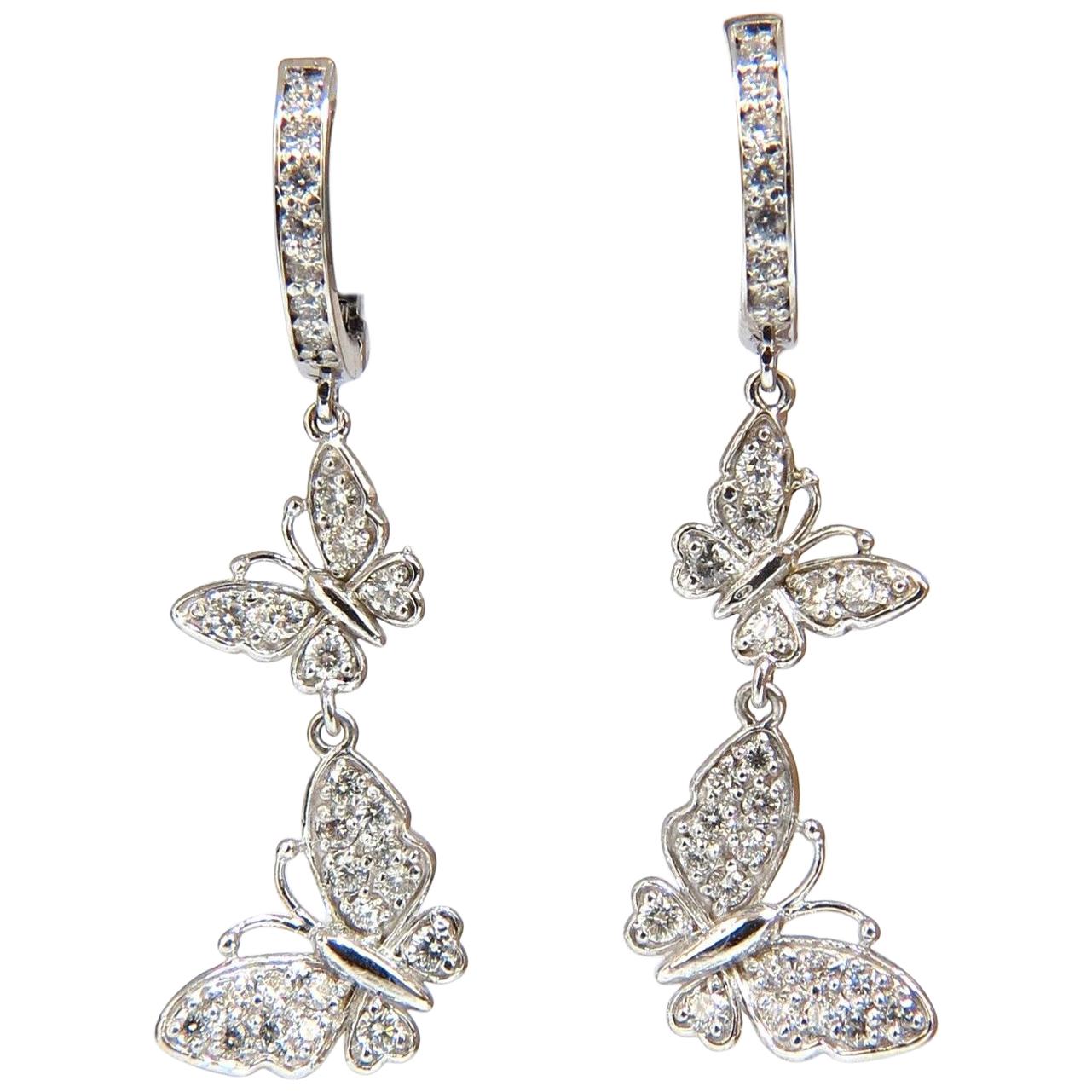 1.00ct round natural diamonds butterfly dangle earrings g/vs 14kt sparkle