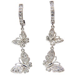 1.00ct round natural diamonds butterfly dangle earrings g/vs 14kt sparkle