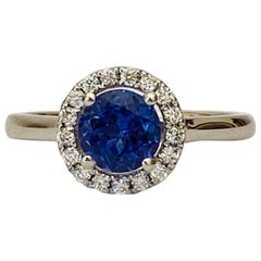 1.00 Carat Round Tanzanite in a Diamond Halo Design Set in Platinum