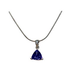 1.00ct Trillion Cut Tanzanite Pendant in 18ct White Gold with 18ct Snake Chain