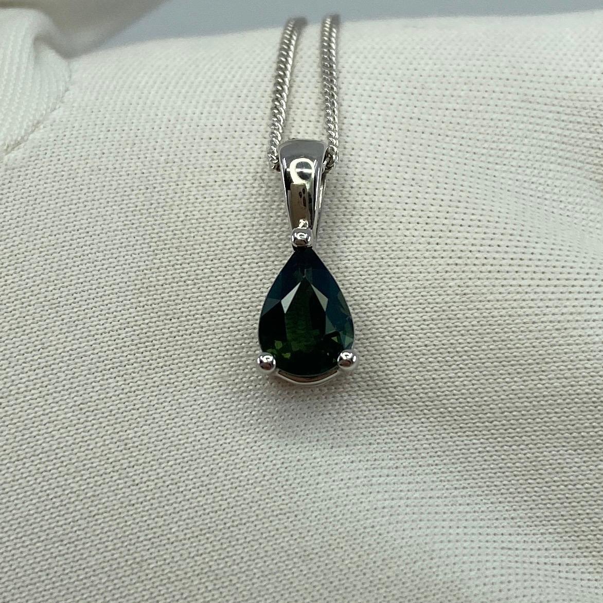 1.00ct Untreated Green Blue Australian Sapphire Pear Cut 18k White Gold Pendant For Sale 7