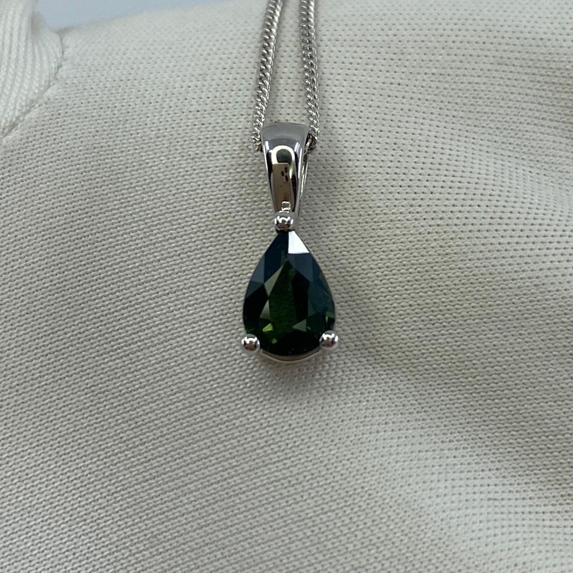 1.00ct Untreated Green Blue Australian Sapphire Pear Cut 18k White Gold Pendant In New Condition For Sale In Birmingham, GB