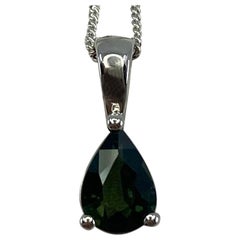 1,00 Karat unbehandelter grüner blauer australischer Saphir im Birnenschliff 18k Weißgold Anhänger