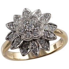 1.00ct Vintage Diamond Flower Cluster Ring 18 Karat Gold, Hallmarked London 1960