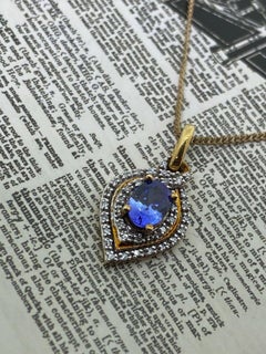1.00ct Violet Blue Tanzanite & Diamond Pendant in Two-Tone 9K Yellow & Rose Gold