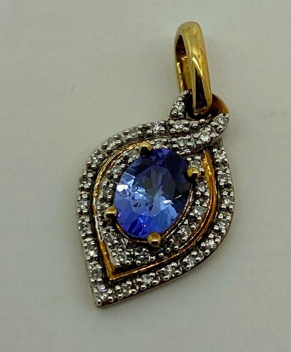 Oval Cut 1.00ct Violet Blue Tanzanite & Diamond Pendant in Two-Tone 9K Yellow & Rose Gold For Sale