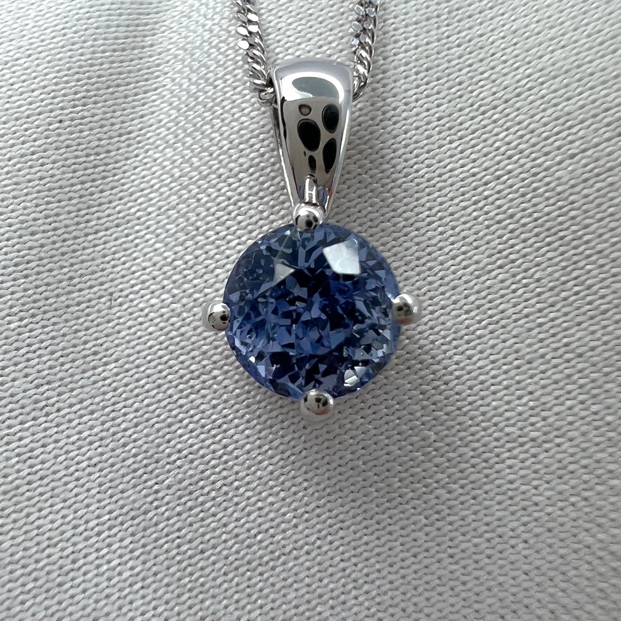1.00ct Vivid Blue Spinel Round Cut 950 Platinum Solitaire Pendant Necklace In New Condition For Sale In Birmingham, GB