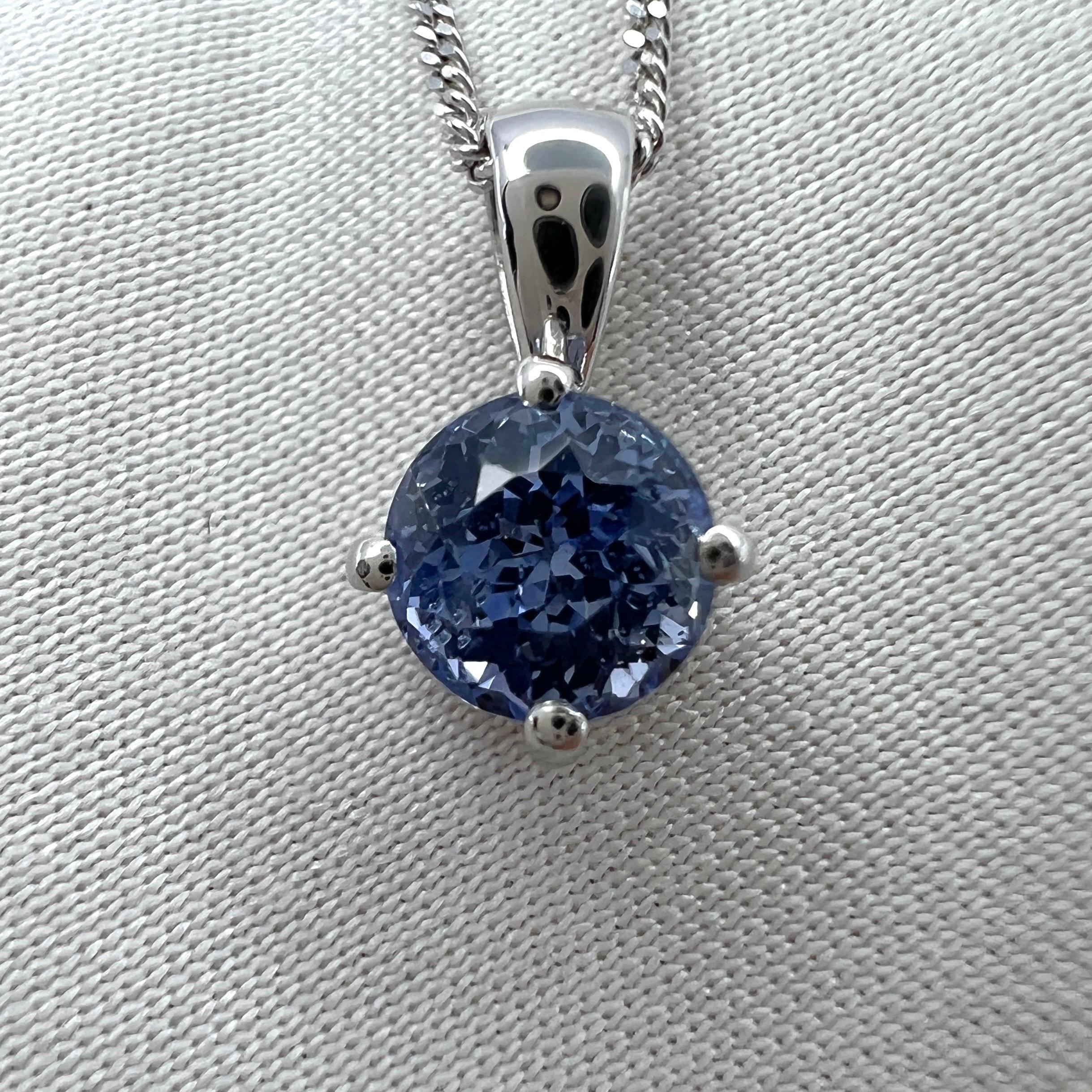 Women's or Men's 1.00ct Vivid Blue Spinel Round Cut 950 Platinum Solitaire Pendant Necklace For Sale