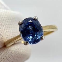 Anello solitario in oro 18 carati con zaffiro blu di Ceylon, taglio ovale, da 1,00ct