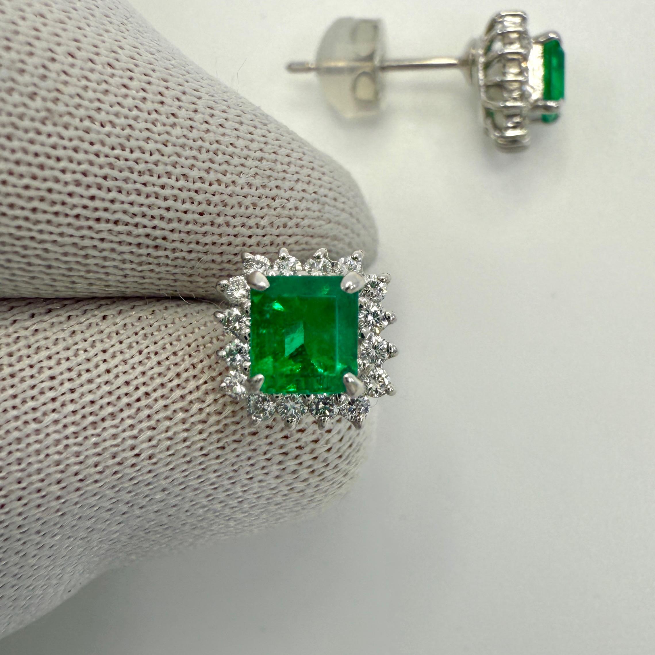 Taglio smeraldo Orecchini a lobo in platino con smeraldo colombiano verde vivo e diamante da 1,00 ct. in vendita