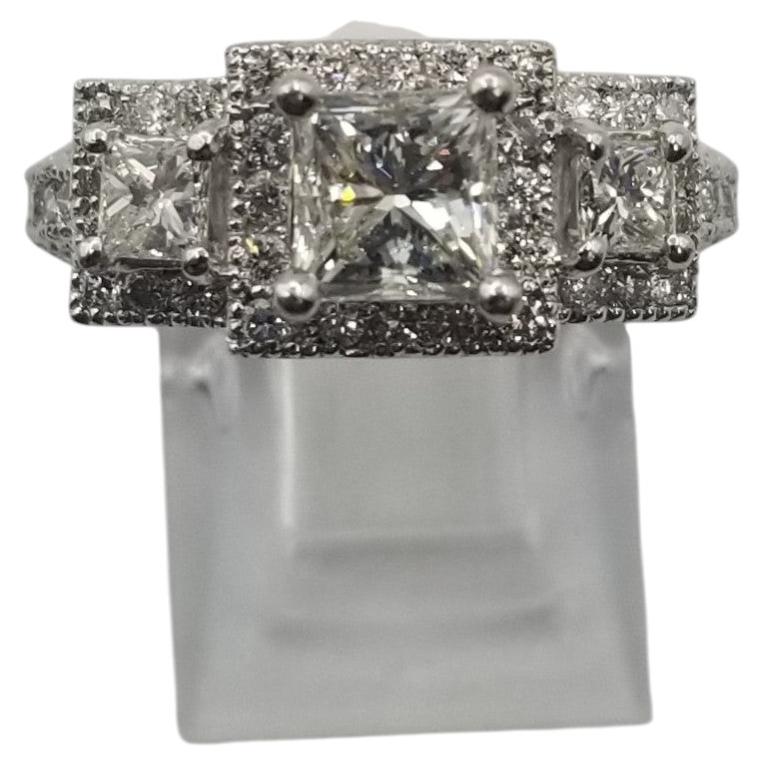 3 Stone 1.00cts. Princess Cut Diamond 14k White Gold, Total Weight 2.04 carats