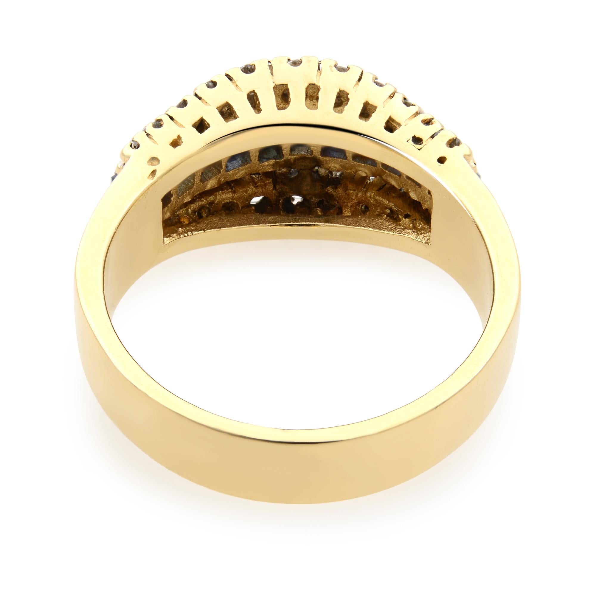 Modern 1.00cttw Blue Sapphire & 0.50 Cttw Diamond Cocktail Ring 14K Yellow Gold For Sale