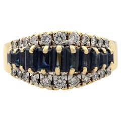 Bague cocktail en or jaune 14 carats avec saphir bleu de 1,00 carat et diamants de 0,50 carat