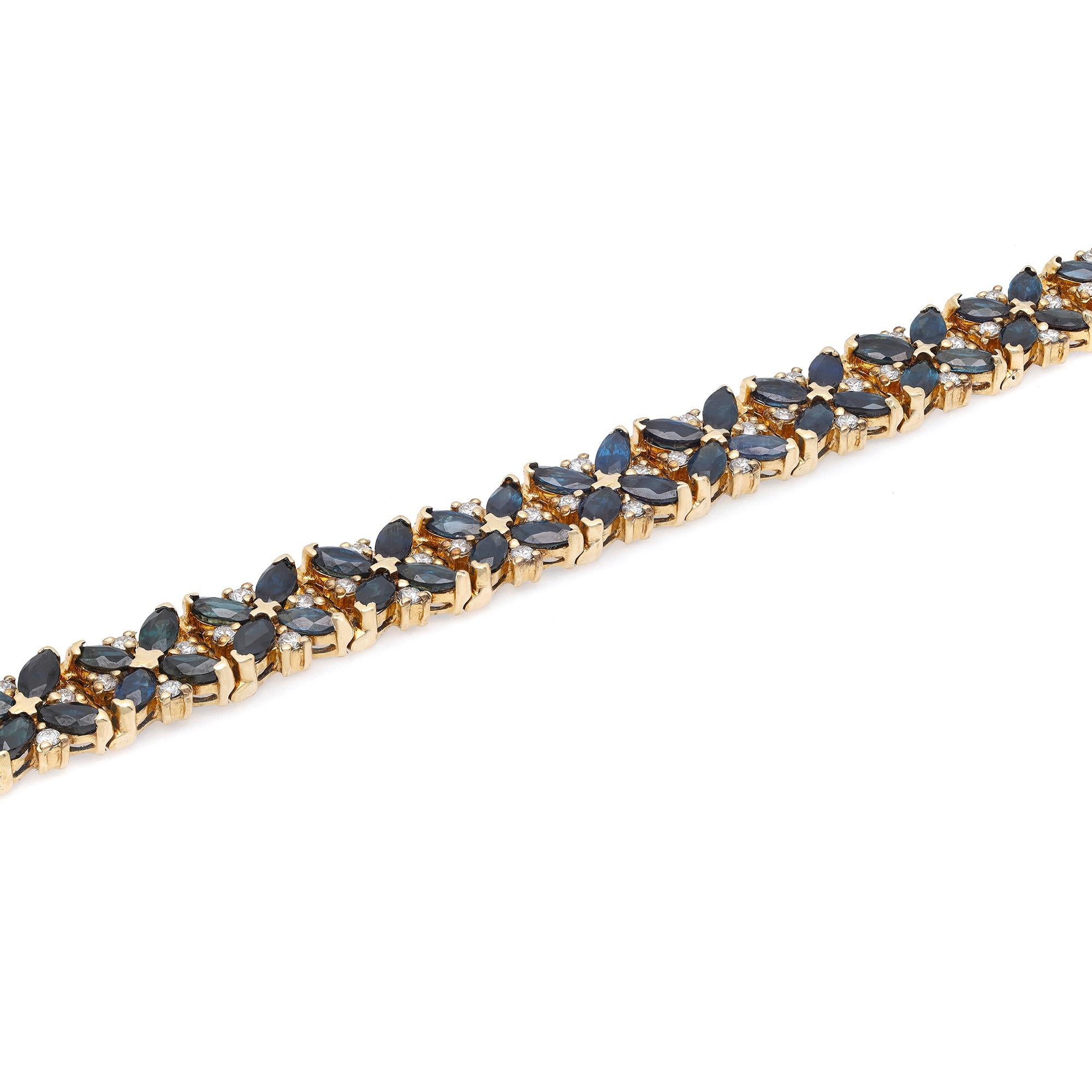 1,00 Gesamtkaratgewicht Diamant & 8,00 Gesamtkaratgewicht Blauer Saphir Tennisarmband 14K Gelbgold im Zustand „Hervorragend“ im Angebot in New York, NY