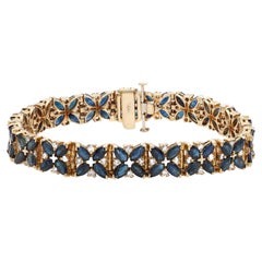 Bracelet tennis en or jaune 14 carats avec diamants de 1,00 carat et saphirs bleus de 8,00 carats