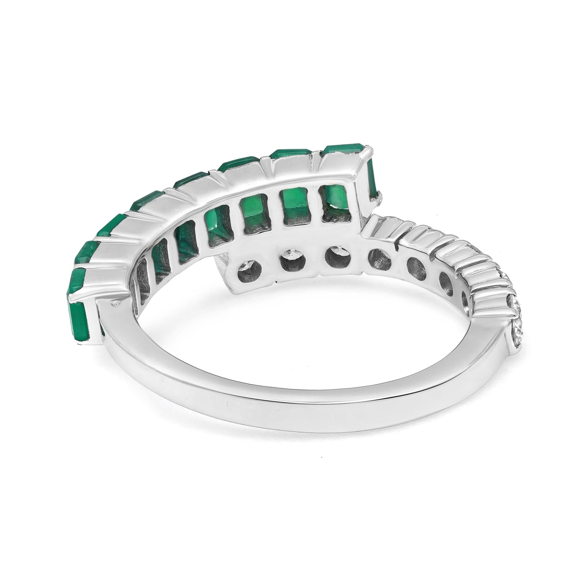 Emerald Cut 1.00Cttw Emerald and 0.61Cttw Diamond Ladies Ring 14K White Gold For Sale