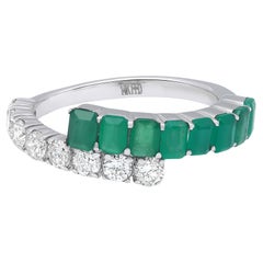 1.00Cttw Emerald and 0.61Cttw Diamond Ladies Ring 14K White Gold