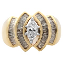 1.00Cttw Marquise And Baguette Cut Diamond Ladies Ring 14K Yellow Gold Size 7