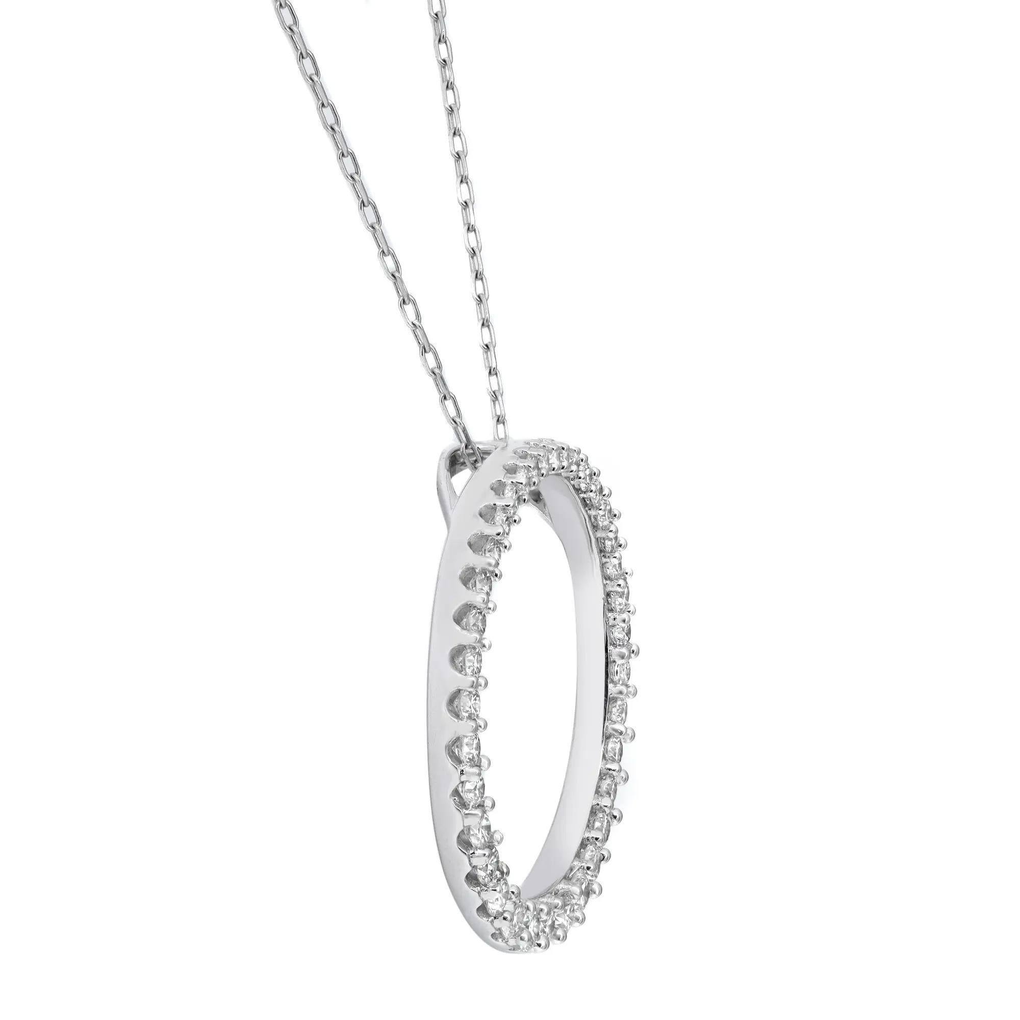 1.00cttw Prong Set Round Cut Diamond Circle Pendant 14k White Gold In New Condition For Sale In New York, NY