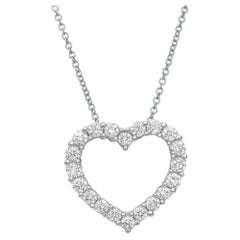 1.00cttw Prong Set Round Cut Diamond Heart Pendant Necklace 14k White Gold