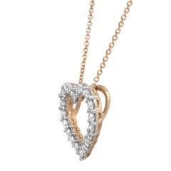 1.00cttw Prong Set Round Diamond Heart Pendant Necklace 14k Yellow Gold