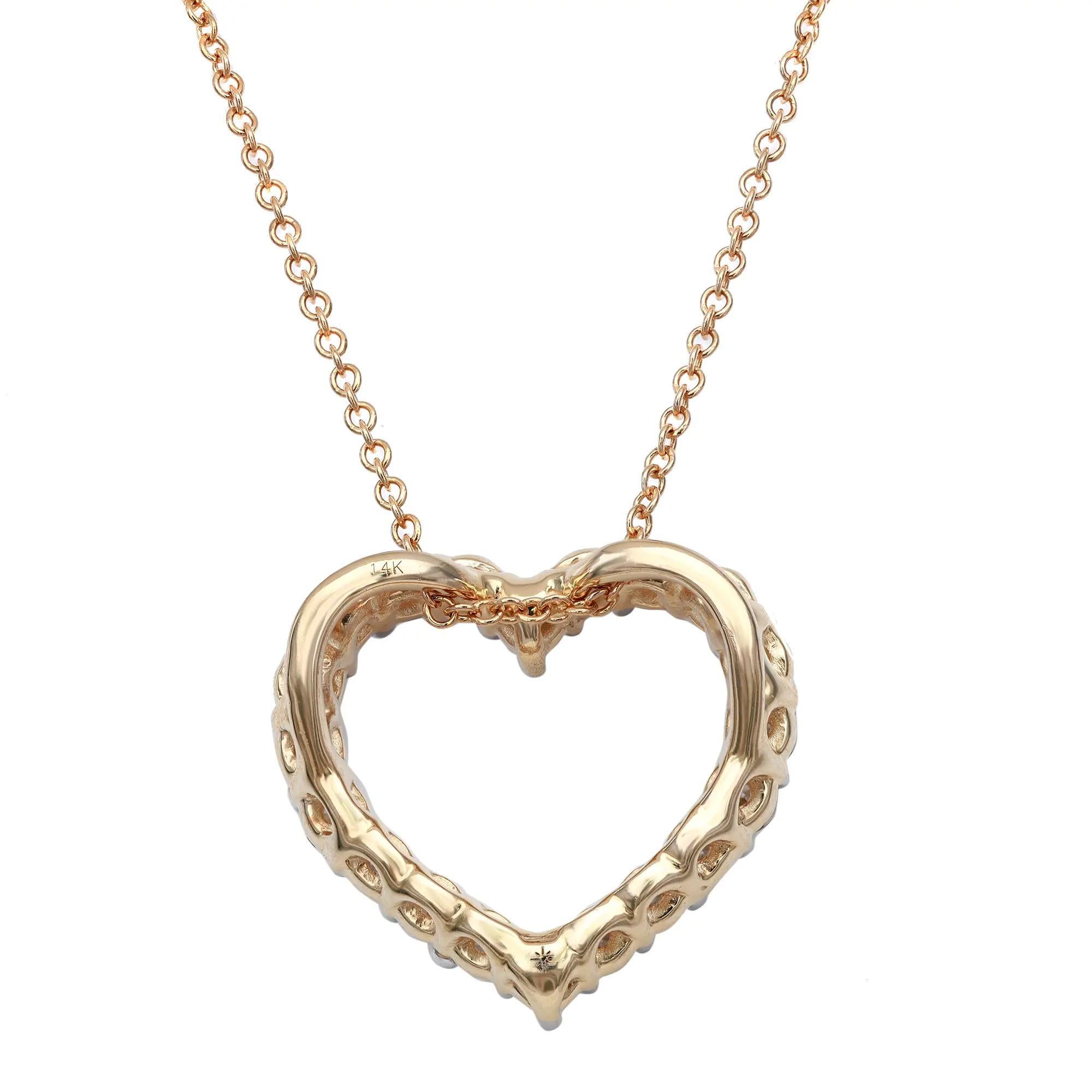 Round Cut 1.00cttw Prong Set Round Diamond Heart Pendant Necklace 14k Yellow Gold For Sale