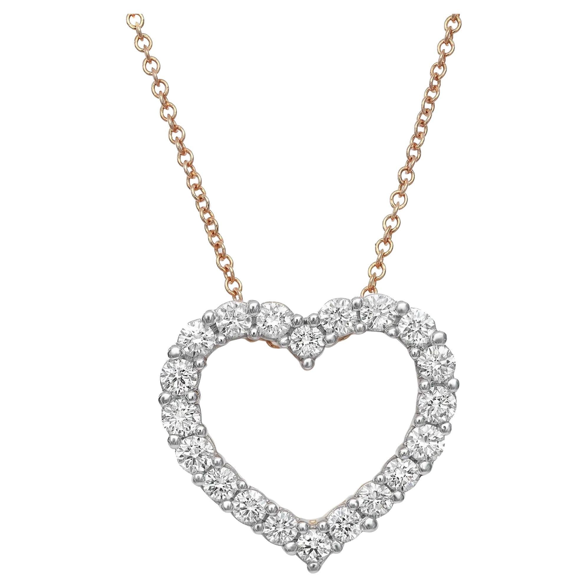 1.00cttw Prong Set Round Diamond Heart Pendant Necklace 14k Yellow Gold For Sale