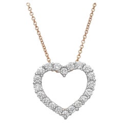 1.00cttw Prong Set Round Diamond Heart Pendant Necklace 14k Yellow Gold