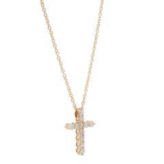 1.00cttw Rachel Koen Round Cut Diamond Cross Pendant Necklace 18K Yellow Gold