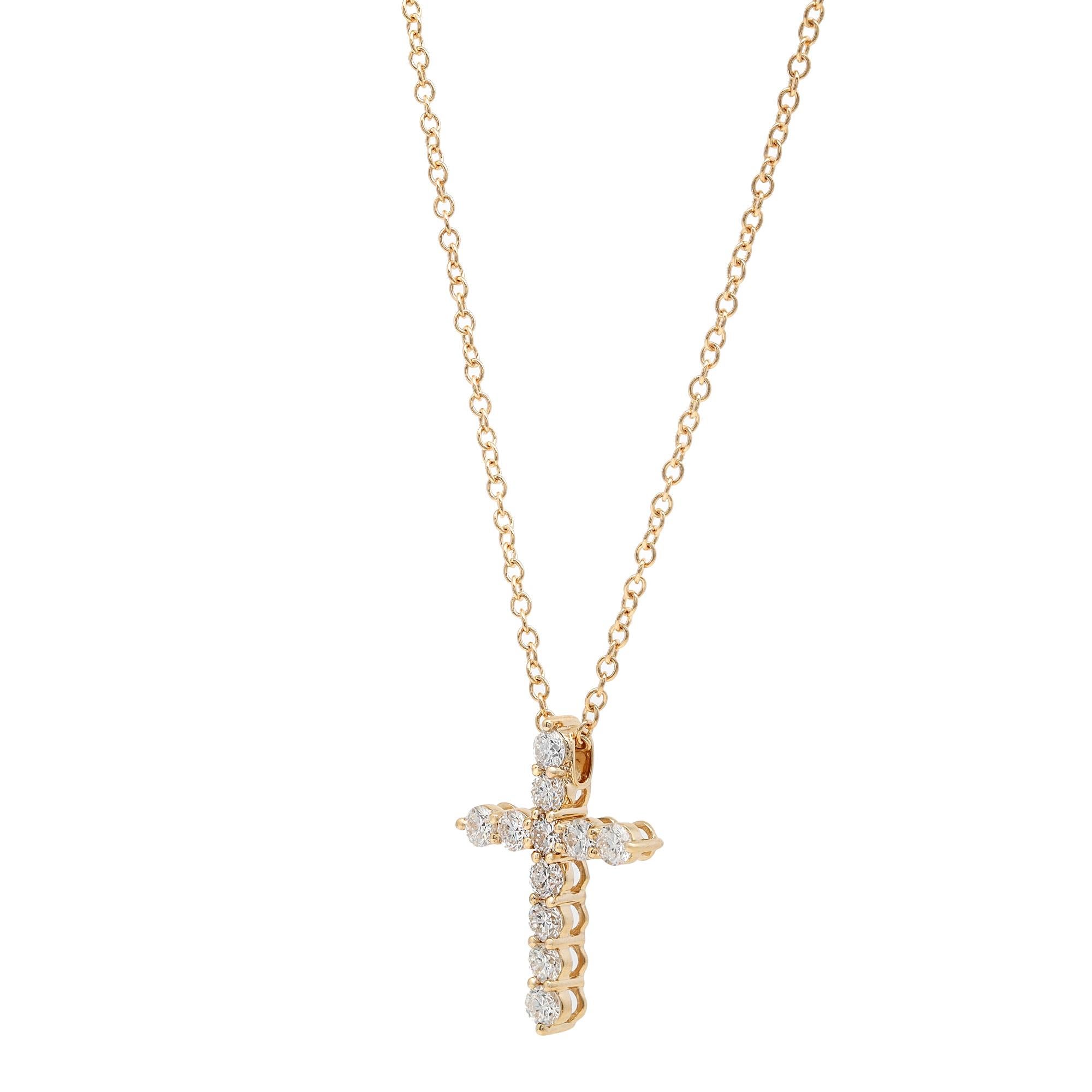 1.00cttw Rachel Koen Round Cut Diamond Cross Pendant Necklace 18K Yellow Gold In New Condition For Sale In New York, NY