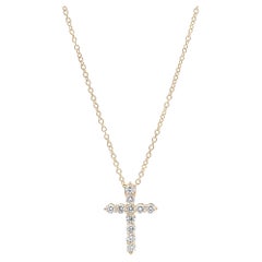 1.00cttw Rachel Koen Round Cut Diamond Cross Pendant Necklace 18K Yellow Gold