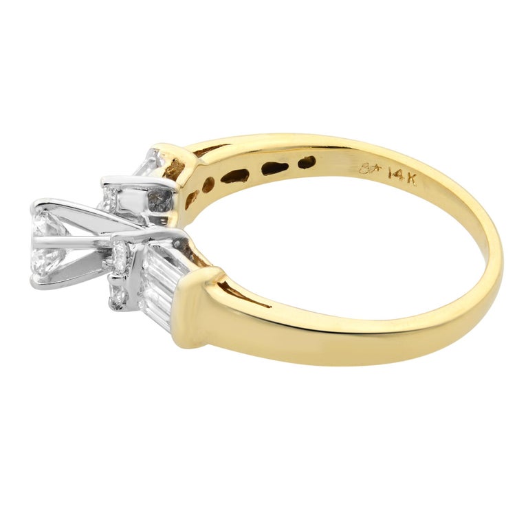 1.00Cttw Round and Baguette Cut Diamond Engagement Ring 14K Yellow Gold ...