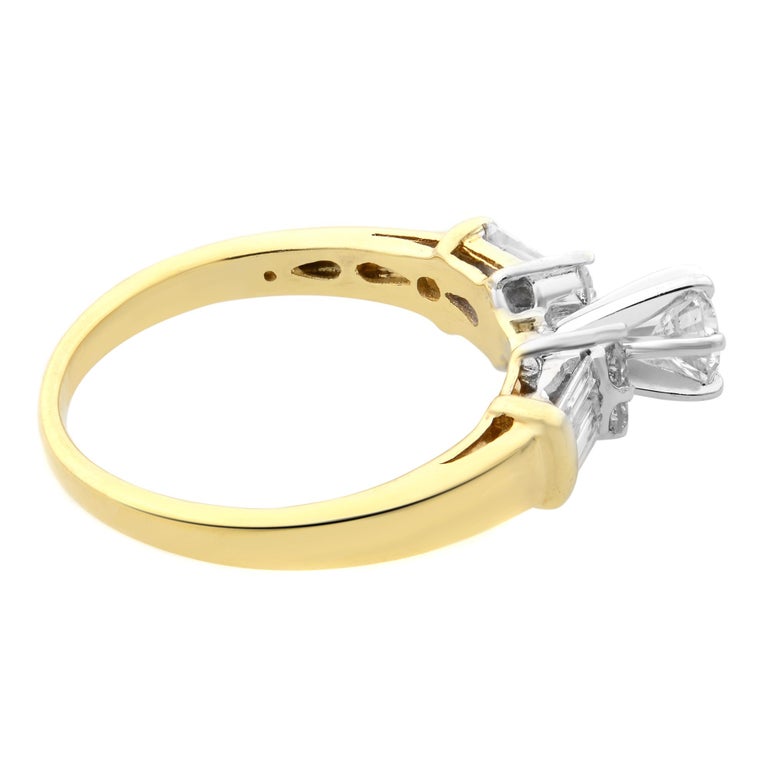 1.00Cttw Round and Baguette Cut Diamond Engagement Ring 14K Yellow Gold ...