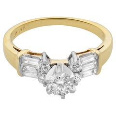 1.00Cttw Round & Baguette Cut Diamond Engagement Ring 14K Yellow Gold Size 6.5