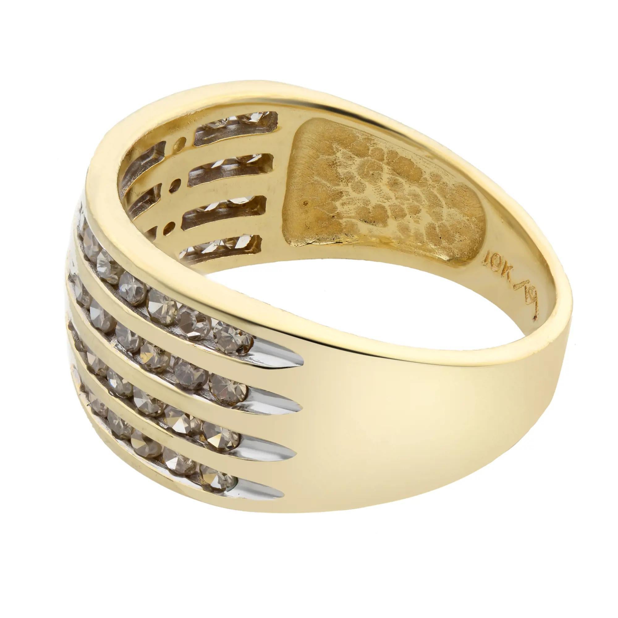 Modern 1.00Cttw Round Cut Diamond Ladies Band Ring 10K Yellow Gold Size 7.25 For Sale