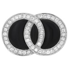 1.00cttw Round Diamond & Onyx Ladies Cocktail Ring 14k White Gold