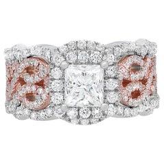 Bague de fiançailles à double anneau carrée en or rose et blanc 14 carats avec diamants de 1,00 carat
