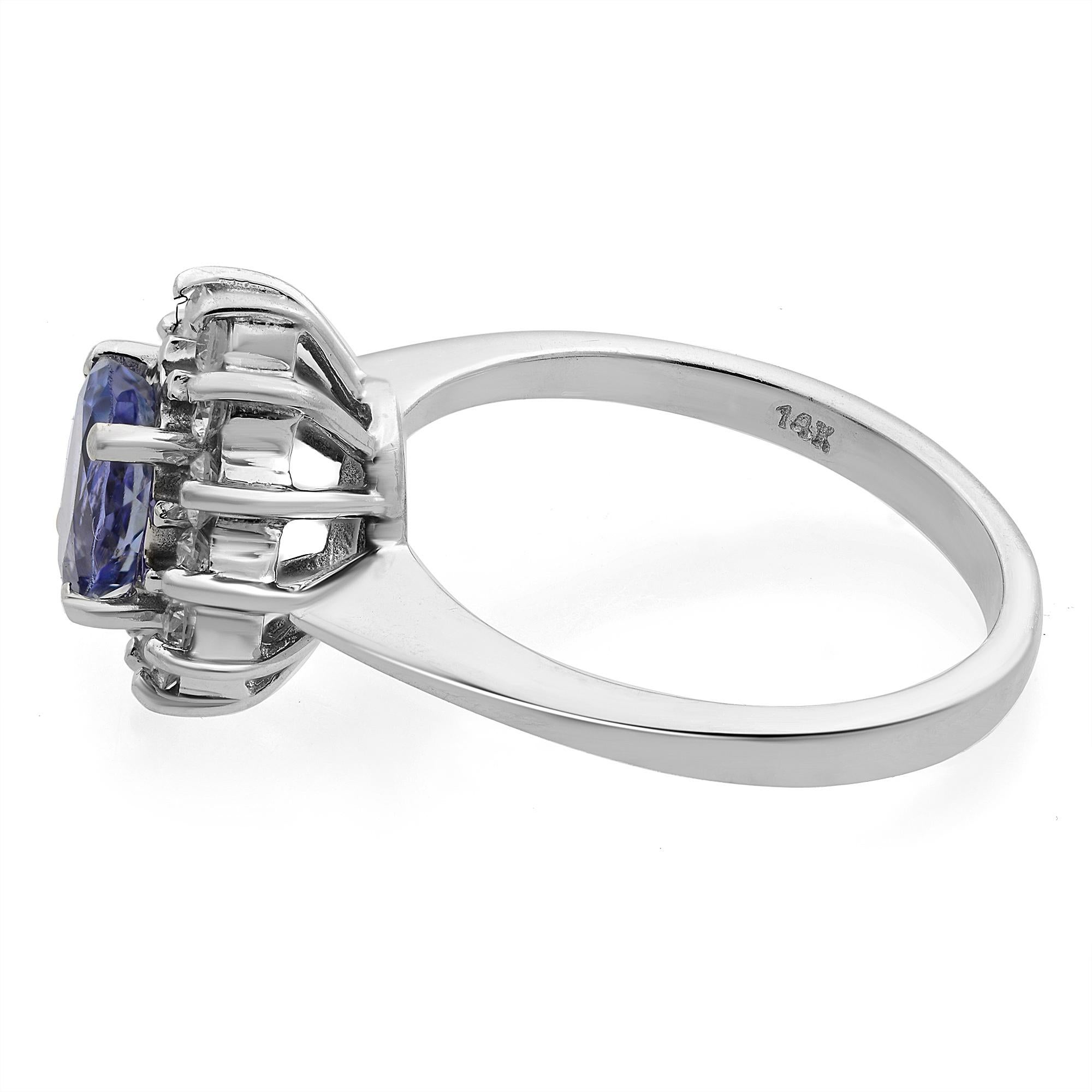 Modern 1.00Cttw Tanzanite And 0.60Cttw Diamond Engagement Ring 14K White Gold For Sale