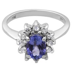 1.00Cttw Tanzanite And 0.60Cttw Diamond Engagement Ring 14K White Gold