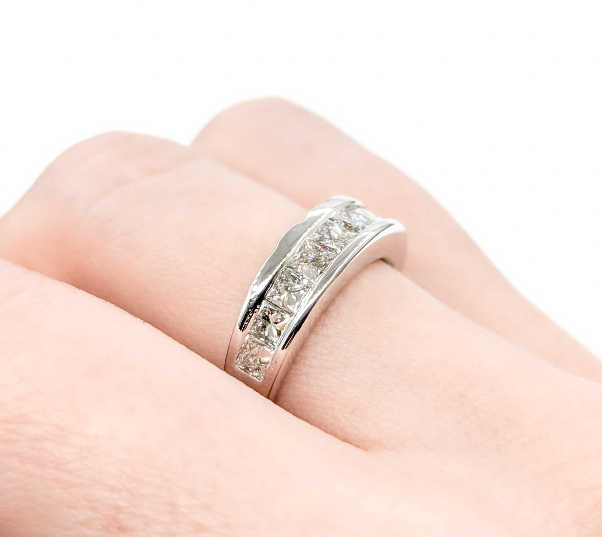1.00ctw Channel Set Princess Diamond Bridal Ring in White Gold

Introducing this beautiful bridal fashion ring crafted in 14k white gold. The ring features 10 channel-set diamonds totaling 1.00ctw. The diamonds are SI clarity with a near-colorless