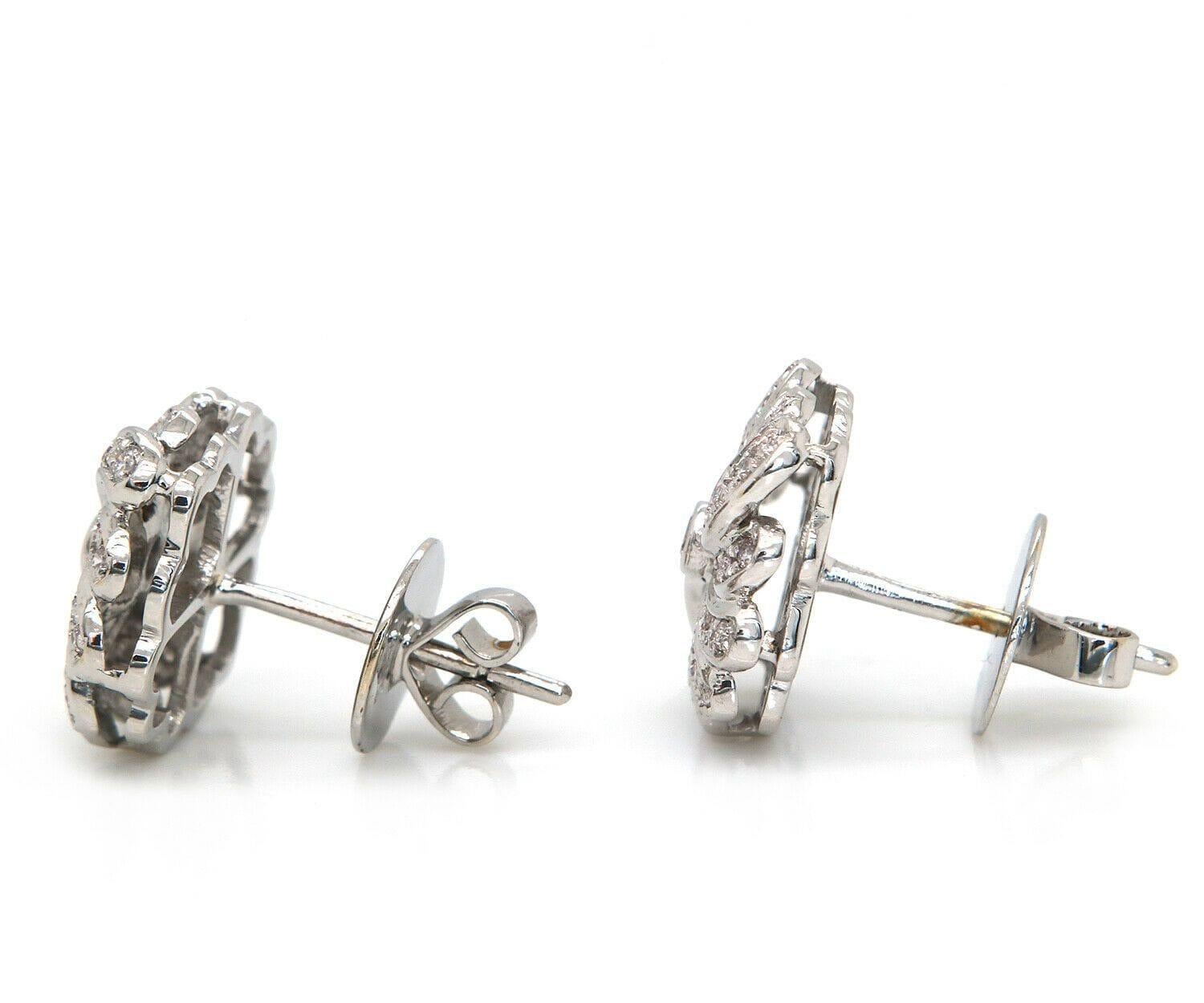 Round Cut 1.00ctw Diamond Swirl Stud Earrings in 14K White Gold For Sale