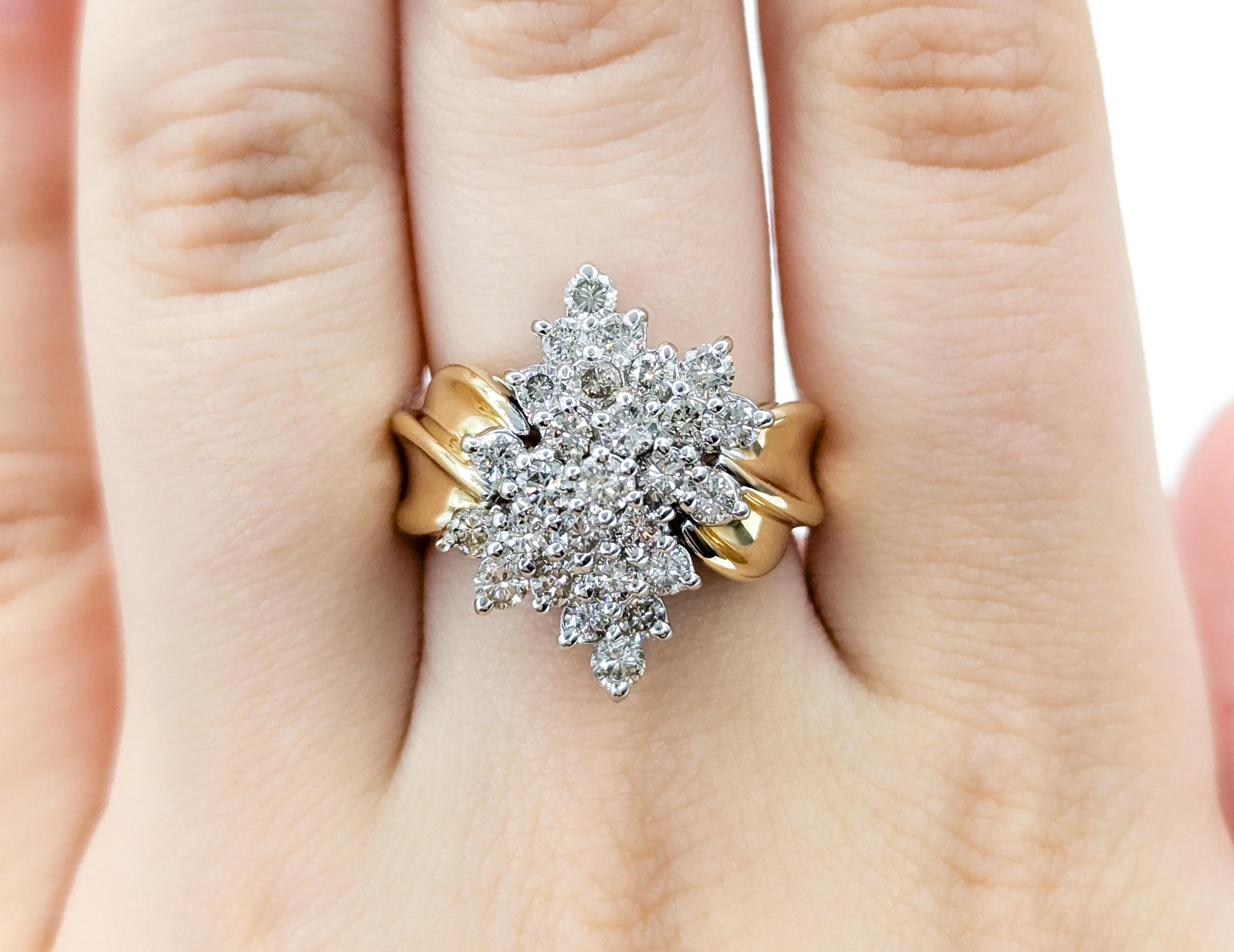 Bague en or jaune avec cascade de diamants de 1,00ctw Pour femmes en vente