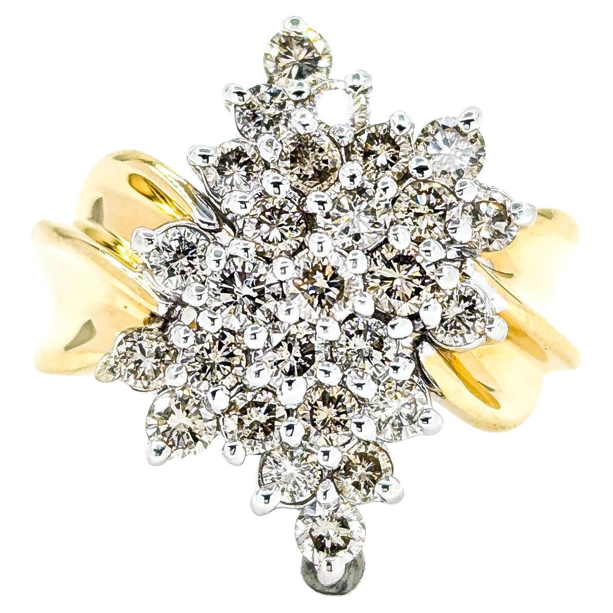 Bague en or jaune avec cascade de diamants de 1,00ctw en vente