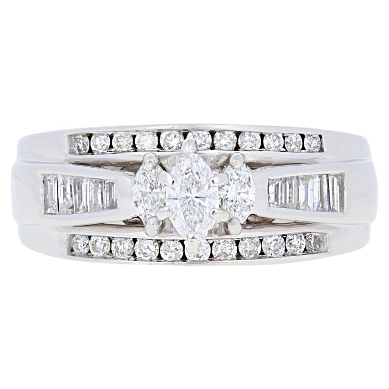 1.00ctw Marquise Cut Diamond All-In-One Engagement Ring - 14k White Gold Wedding