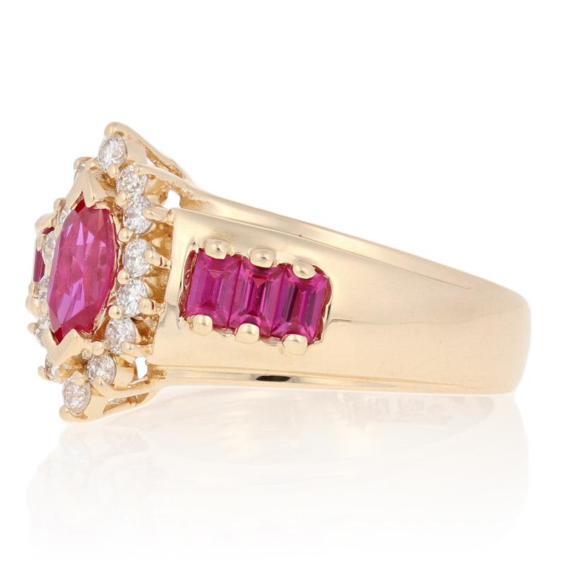 1.00ctw Marquise Cut Synthetic Ruby & Diamond Ring, 14k Yellow Gold Halo 2