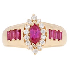 1.00ctw Marquise Cut Synthetic Ruby & Diamond Ring, 14k Yellow Gold Halo
