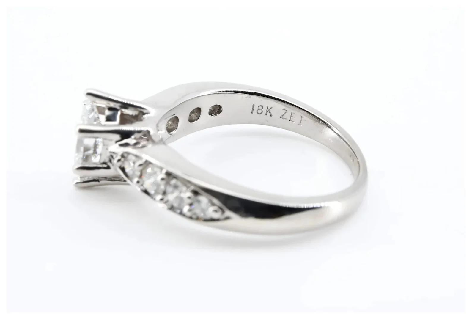 1.00Ctw Marquise & Round Diamond Bridal Engagement Suite 18K White Gold In Good Condition For Sale In Boston, MA