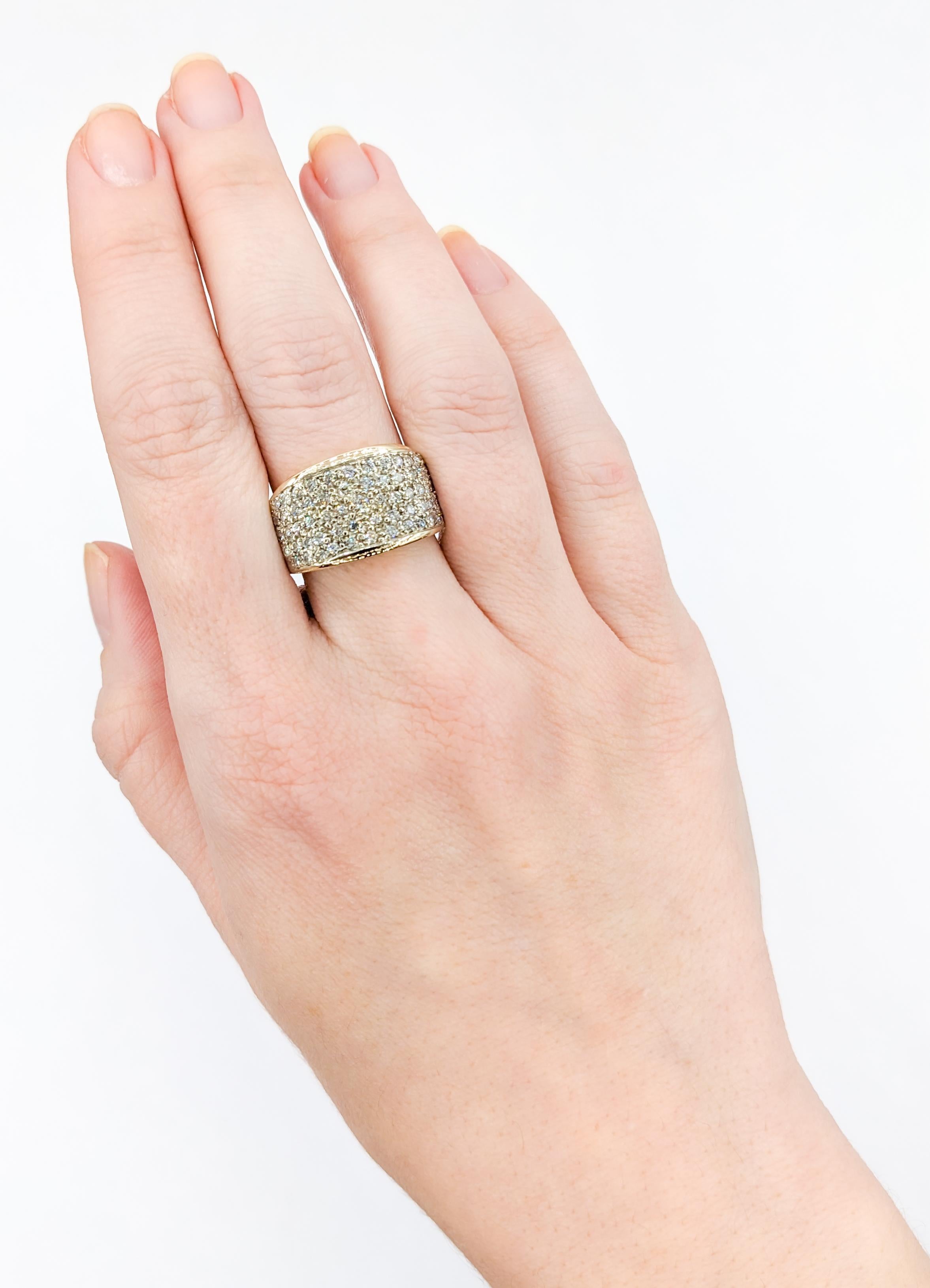 Contemporary 1.00ctw Pave Diamond Ring in Textured Gold For Sale