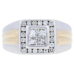 1.00ctw Princess Cut Composite Diamond Ring - 14k White Gold Halo Men's 10 1/4