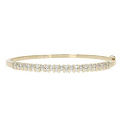 1.00ctw Round Brilliant & Baguette Diamond Bracelet 7" - 14k Gold Oval Bangle